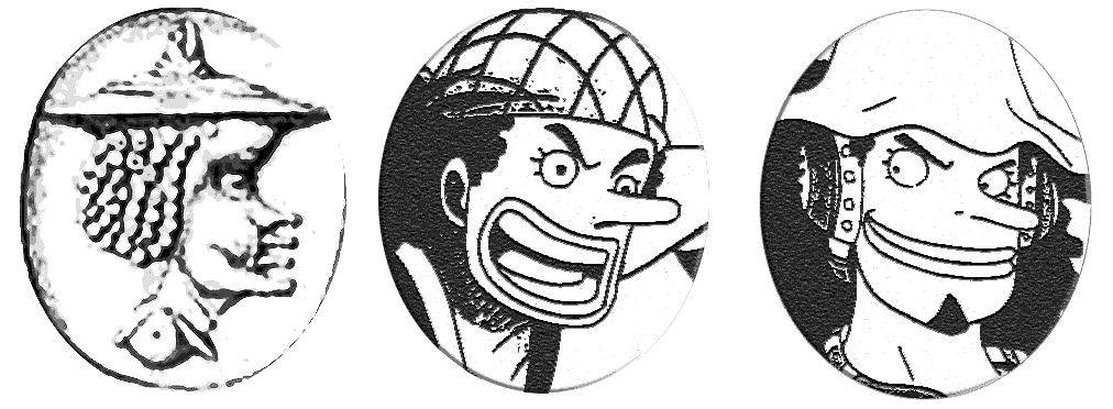 Usopp from One Piece compared with Aesop coin from ancient Delphi